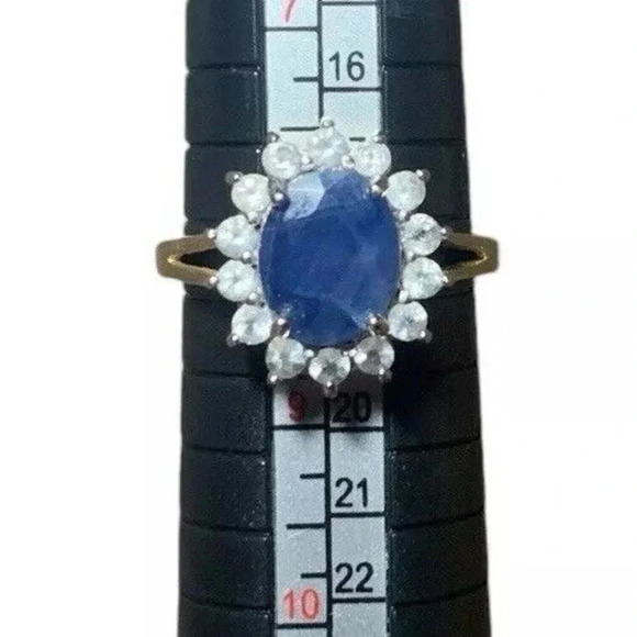 Vintage Natural Sapphire and Topaz Halo Ring Size 8 Sterling Silver 925 - Picture 2 of 7
